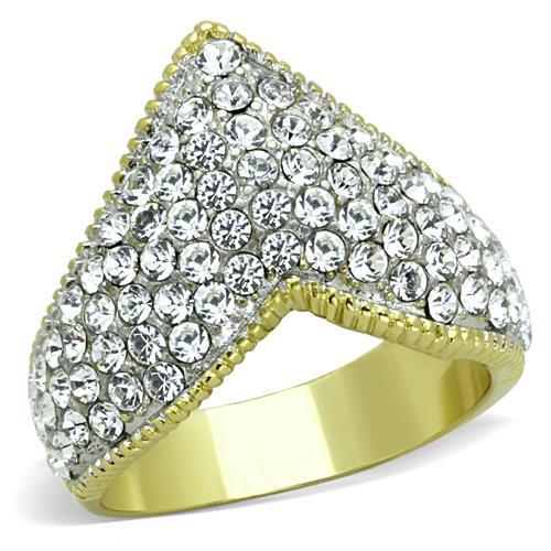 TK1562 - Two-Tone IP Gold (Ion Plating) Stainless Steel Ring with Top Grade Crystal in Clear-0