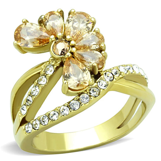 TK1574 - IP Gold(Ion Plating) Stainless Steel Ring with AAA Grade CZ in Champagne-0