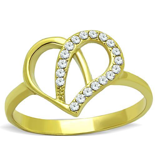 TK1586 - IP Gold(Ion Plating) Stainless Steel Ring with AAA Grade CZ in Clear-0