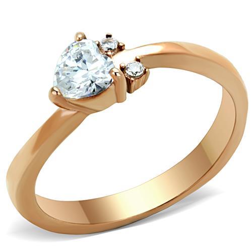 TK1591 - IP Rose Gold(Ion Plating) Stainless Steel Ring with AAA Grade CZ in Clear-0