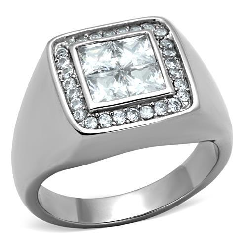 TK1608 - High polished (no plating) Stainless Steel Ring with AAA Grade CZ in Clear-0