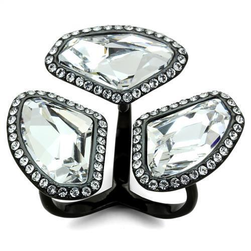 TK1619 - IP Black(Ion Plating) Stainless Steel Ring with Top Grade Crystal in Clear-0