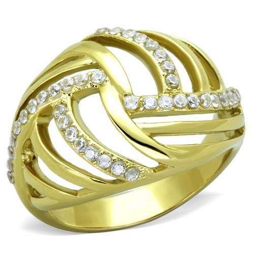 TK1627 - IP Gold(Ion Plating) Stainless Steel Ring with AAA Grade CZ in Clear-0