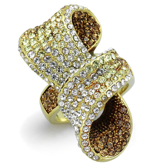 TK1635 - IP Gold(Ion Plating) Stainless Steel Ring with Top Grade Crystal in Multi Color-0