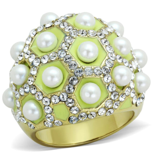 TK1636 - IP Gold(Ion Plating) Stainless Steel Ring with Synthetic Pearl in White-0