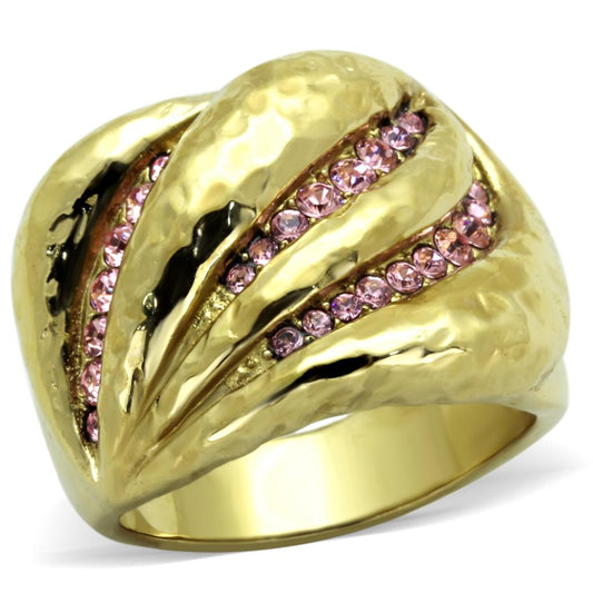 TK1638 - IP Gold(Ion Plating) Stainless Steel Ring with Top Grade Crystal in Light Rose-0