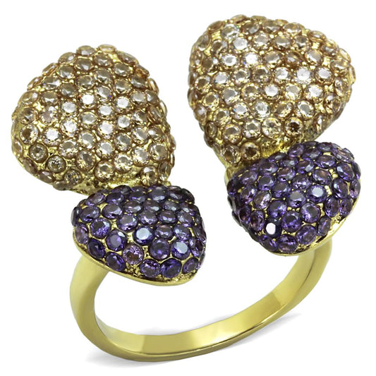 TK1639 - IP Gold(Ion Plating) Stainless Steel Ring with AAA Grade CZ in Multi Color-0