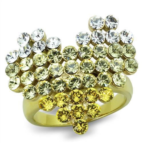 TK1642 - IP Gold(Ion Plating) Stainless Steel Ring with Top Grade Crystal in Multi Color-0