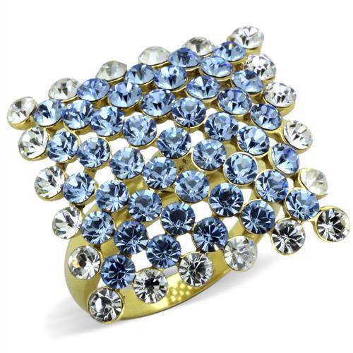 TK1643 - IP Gold(Ion Plating) Stainless Steel Ring with Top Grade Crystal in Light Sapphire-0