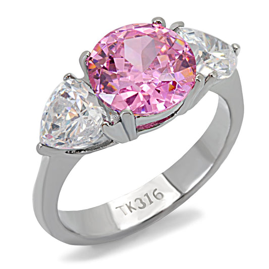 TK164 - High polished (no plating) Stainless Steel Ring with AAA Grade CZ in Rose-0