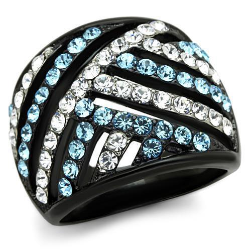 TK1663 - Two-Tone IP Black Stainless Steel Ring with Top Grade Crystal in Sea Blue-0