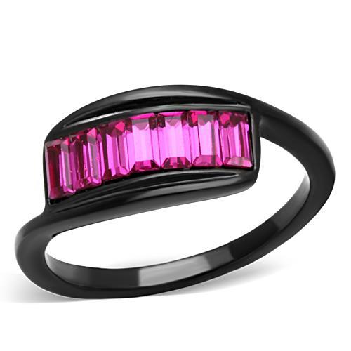 TK1664 - IP Black(Ion Plating) Stainless Steel Ring with Top Grade Crystal in Fuchsia-0