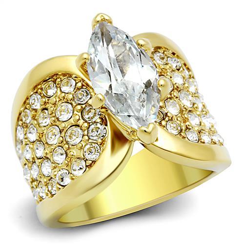 TK1672 - IP Gold(Ion Plating) Stainless Steel Ring with AAA Grade CZ in Clear-0