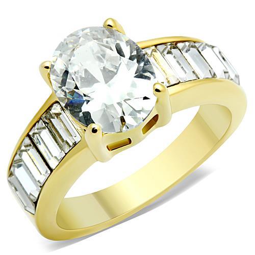 TK1675 - IP Gold(Ion Plating) Stainless Steel Ring with AAA Grade CZ in Clear-0