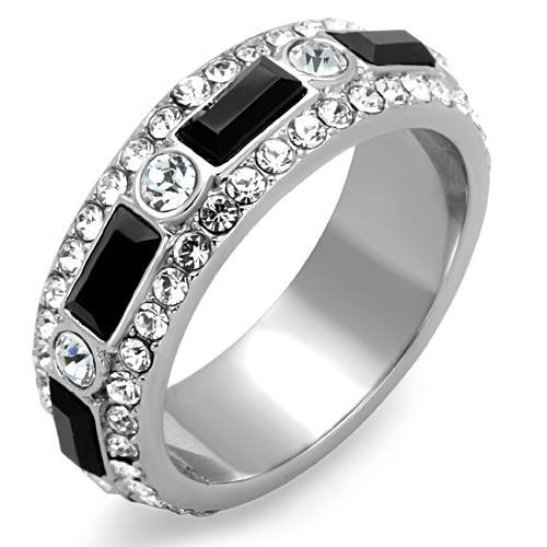 TK1677 - High polished (no plating) Stainless Steel Ring with Top Grade Crystal in Jet-0