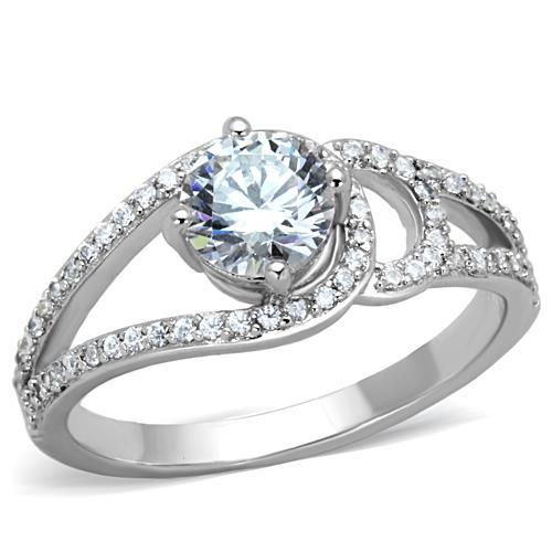 TK1681 - High polished (no plating) Stainless Steel Ring with AAA Grade CZ in Clear-0