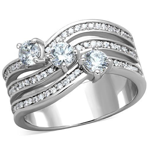 TK1683 - High polished (no plating) Stainless Steel Ring with AAA Grade CZ in Clear-0
