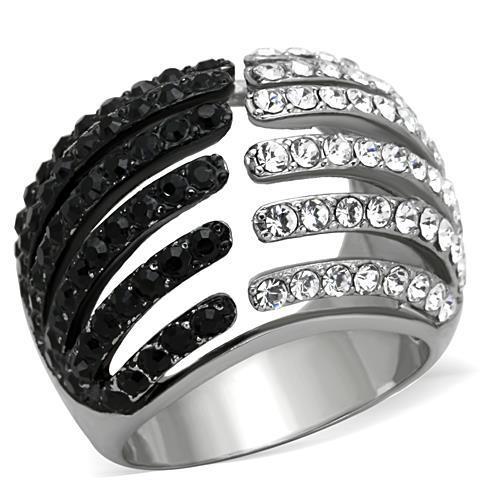 TK1686 - Two-Tone IP Black Stainless Steel Ring with Top Grade Crystal in Jet-0