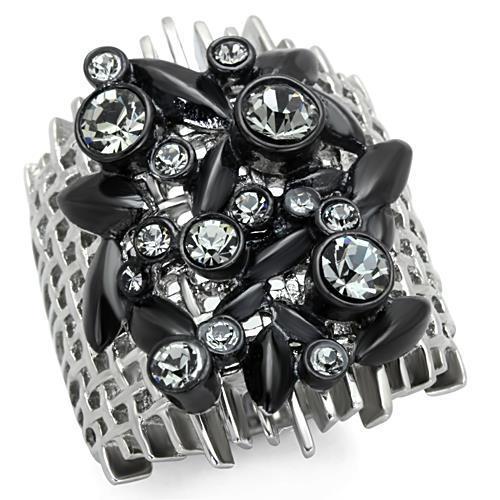 TK1687 - Two-Tone IP Black Stainless Steel Ring with Top Grade Crystal in Black Diamond-0