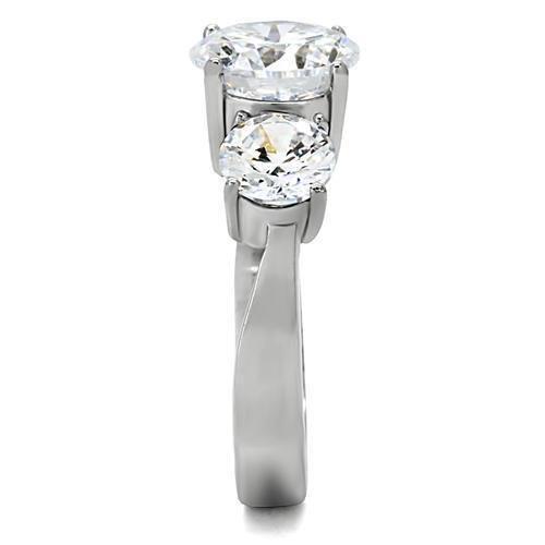 TK168 - High polished (no plating) Stainless Steel Ring with AAA Grade CZ in Clear-4