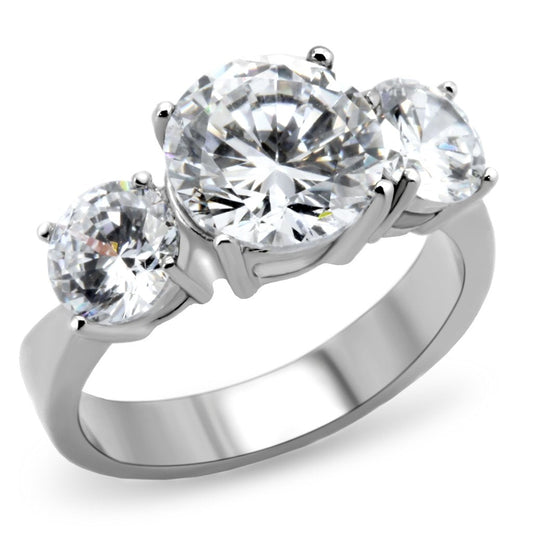 TK168 - High polished (no plating) Stainless Steel Ring with AAA Grade CZ in Clear-0