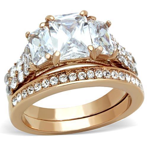 TK1690 - IP Rose Gold(Ion Plating) Stainless Steel Ring with AAA Grade CZ in Clear-0