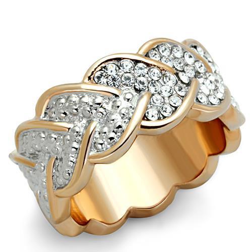 TK1691 - Two-Tone IP Rose Gold Stainless Steel Ring with Top Grade Crystal in Clear-0