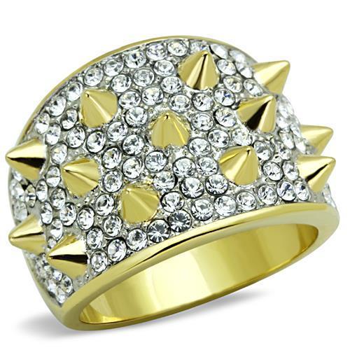 TK1697 - Two-Tone IP Gold (Ion Plating) Stainless Steel Ring with Top Grade Crystal in Clear-0