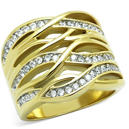 TK1699 - Two-Tone IP Gold (Ion Plating) Stainless Steel Ring with AAA Grade CZ in Clear-0