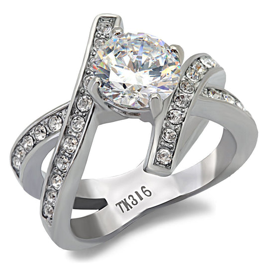 TK169 - High polished (no plating) Stainless Steel Ring with AAA Grade CZ in Clear-0