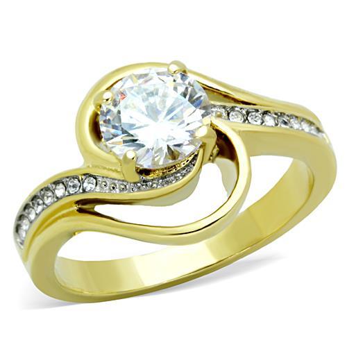 TK1701 - Two-Tone IP Gold (Ion Plating) Stainless Steel Ring with AAA Grade CZ in Clear-0