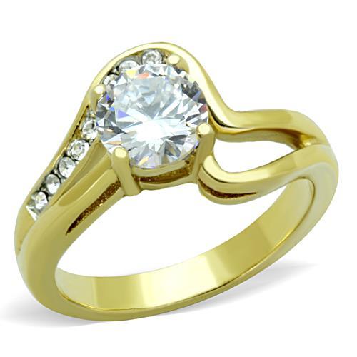 TK1702 - Two-Tone IP Gold (Ion Plating) Stainless Steel Ring with AAA Grade CZ in Clear-0