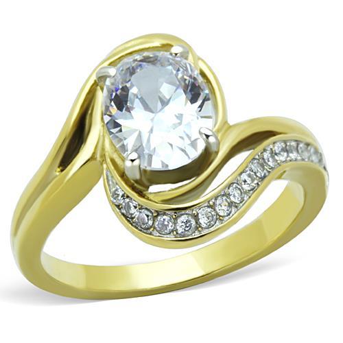 TK1703 - Two-Tone IP Gold (Ion Plating) Stainless Steel Ring with AAA Grade CZ in Clear-0