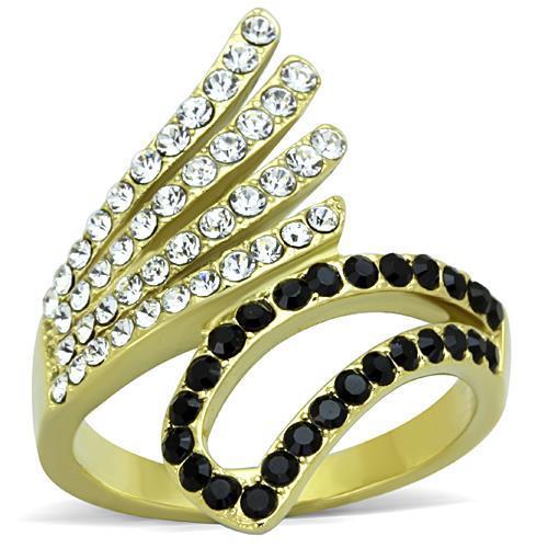 TK1710 - IP Gold(Ion Plating) Stainless Steel Ring with Top Grade Crystal in Jet-0