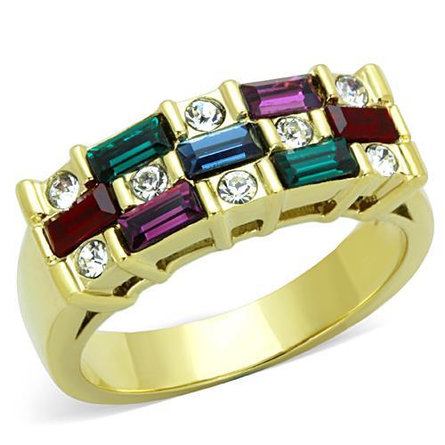 TK1719 - IP Gold(Ion Plating) Stainless Steel Ring with Top Grade Crystal in Multi Color-0