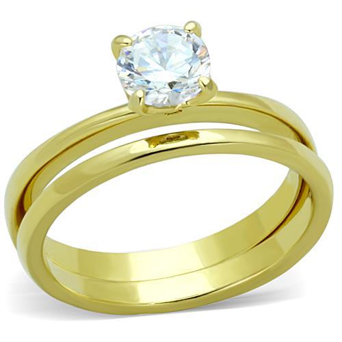 TK1721 - IP Gold(Ion Plating) Stainless Steel Ring with AAA Grade CZ in Clear-0