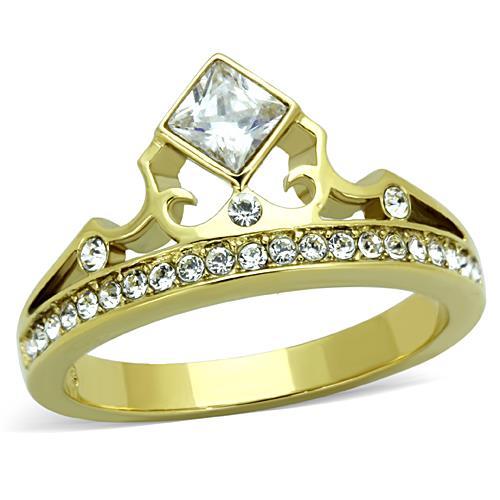 TK1727 - IP Gold(Ion Plating) Stainless Steel Ring with AAA Grade CZ in Clear-0