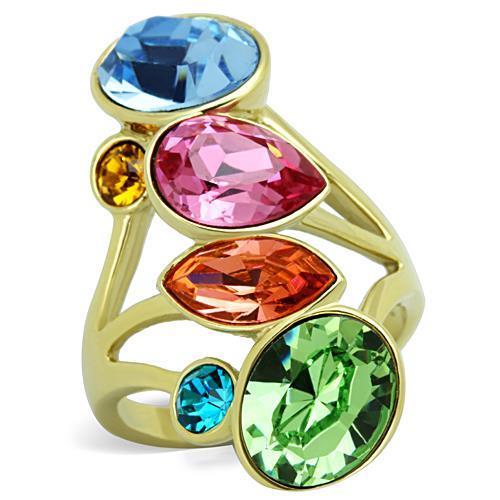 TK1729 - IP Gold(Ion Plating) Stainless Steel Ring with Top Grade Crystal in Multi Color-0
