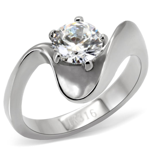 TK172 - High polished (no plating) Stainless Steel Ring with AAA Grade CZ in Clear-0