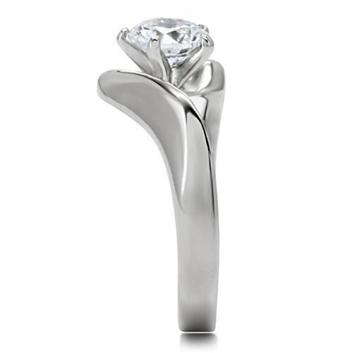 TK172 - High polished (no plating) Stainless Steel Ring with AAA Grade CZ in Clear-4