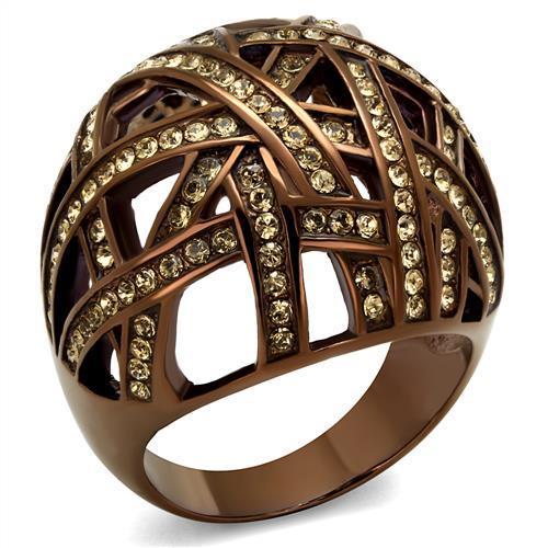 TK1734LC - IP Coffee light Stainless Steel Ring with Top Grade Crystal in Citrine Yellow-0