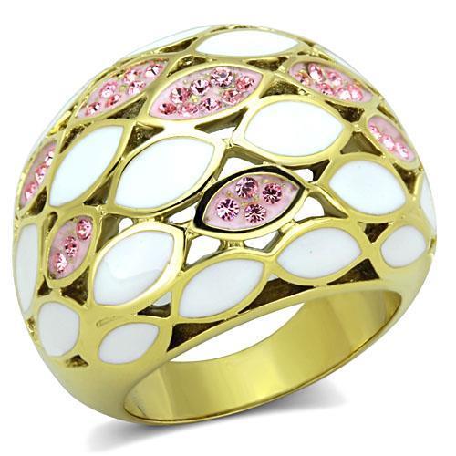 TK1742 - IP Gold(Ion Plating) Stainless Steel Ring with Top Grade Crystal in Light Rose-0