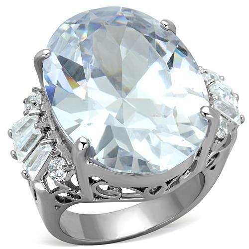 TK1747 - High polished (no plating) Stainless Steel Ring with AAA Grade CZ in Clear-0