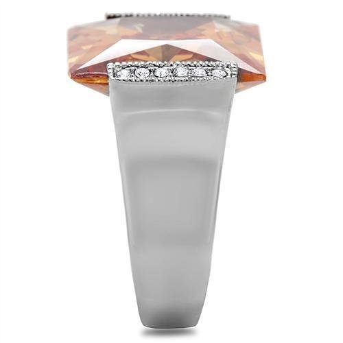 TK174 - High polished (no plating) Stainless Steel Ring with AAA Grade CZ in Champagne-4
