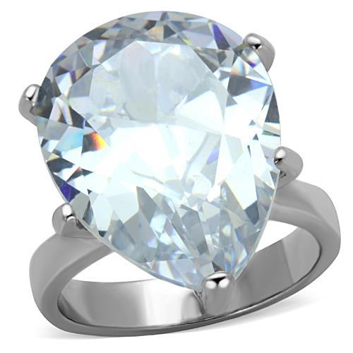 TK1750 - High polished (no plating) Stainless Steel Ring with AAA Grade CZ in Clear-0
