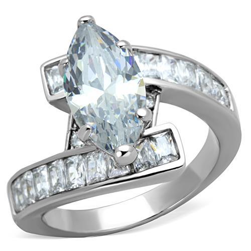 TK1754 - High polished (no plating) Stainless Steel Ring with AAA Grade CZ in Clear-0