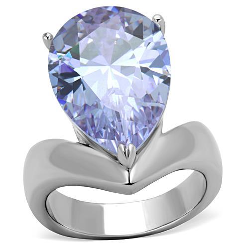 TK1755 - High polished (no plating) Stainless Steel Ring with AAA Grade CZ in Light Amethyst-0