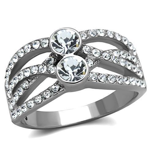TK1758 - High polished (no plating) Stainless Steel Ring with Top Grade Crystal in Clear-0