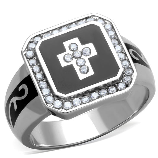 TK1766 - High polished (no plating) Stainless Steel Ring with AAA Grade CZ in Clear-0