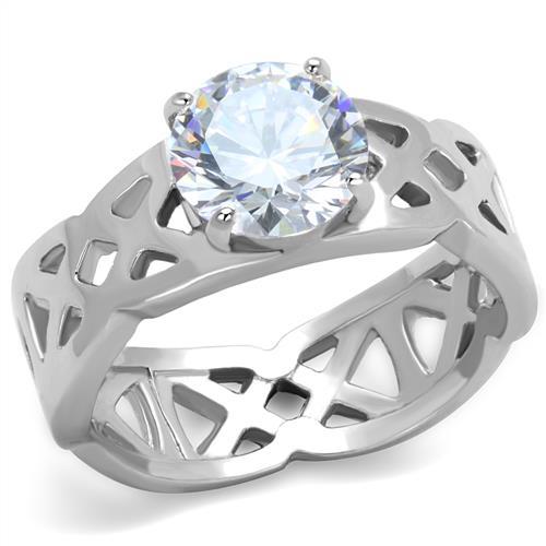 TK1772 - High polished (no plating) Stainless Steel Ring with AAA Grade CZ in Clear-0